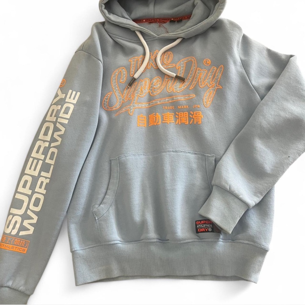 Superdry Light Gray Hoodie with Orange Accents